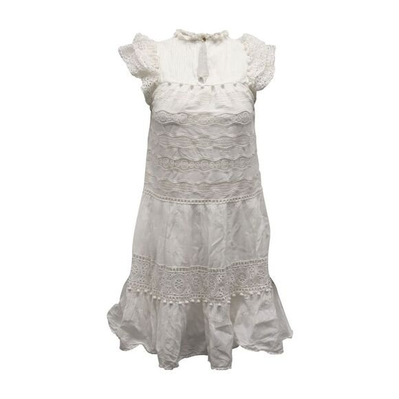 Ulla Johnson Mock Neck Ruffle Dress in White Cotton